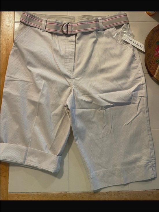 Kim Rogers Pants - **2 pair for $12** Kim Rogers Cream Pinstripe 4 Pocket Belted Bermuda Shorts NWT